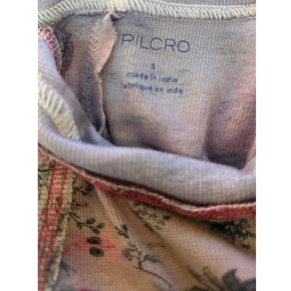 Pilcro Pink Black Floral Toile Waffle Knit Mock Neck Sleeveless Top Small - Picture 3 of 3